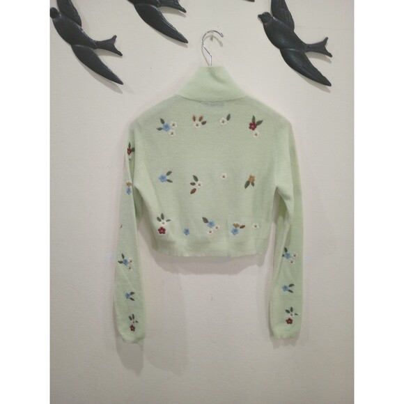 NWOT Zara Mint Green Wool Blend Floral Embroidered Mock Neck Sweater ~ L - Picture 7 of 12